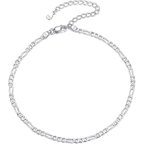 925 Sterling Silver Ankle Bracelet for Women, Simple Cuban Link/Figaro/Twist - Picture 7 of 7